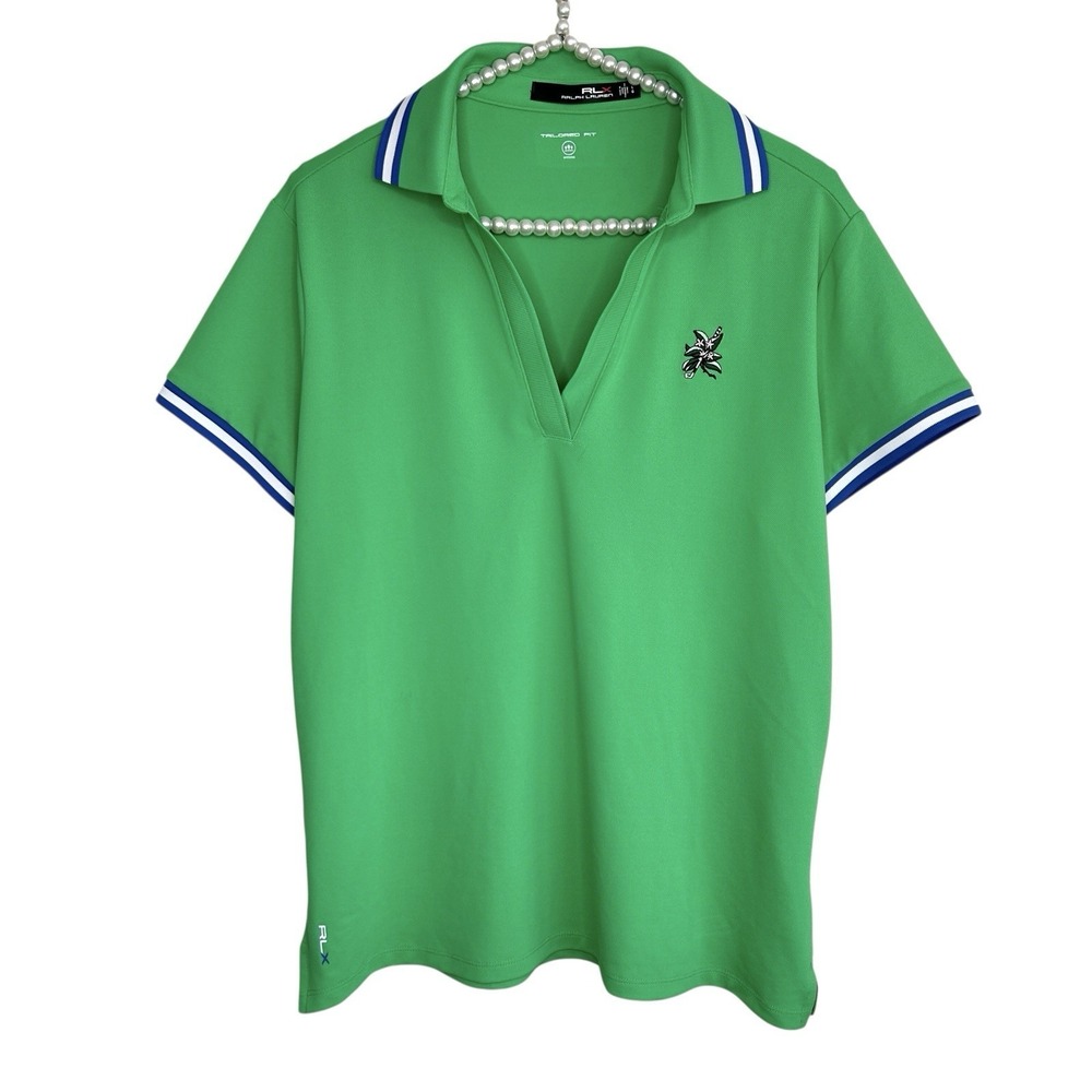 RLX Ralph Lauren Golf Polo Women Large Preppy Logo Performance Tailor Fit Green